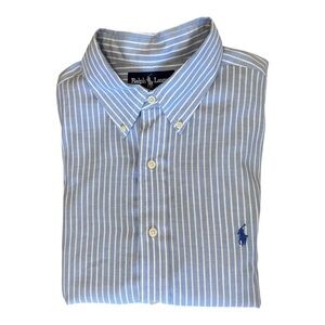 Ralph Lauren Men’s XL 17-35 Yarmouth Blue White Stripped Long Sleeve Button Up